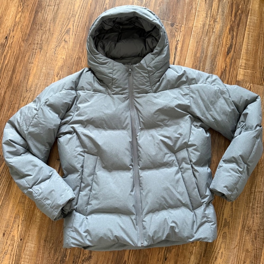 Uniqlo Down Parka Women XL Gray Windproof Water‎ Repellent Puffer Jacket Coat
